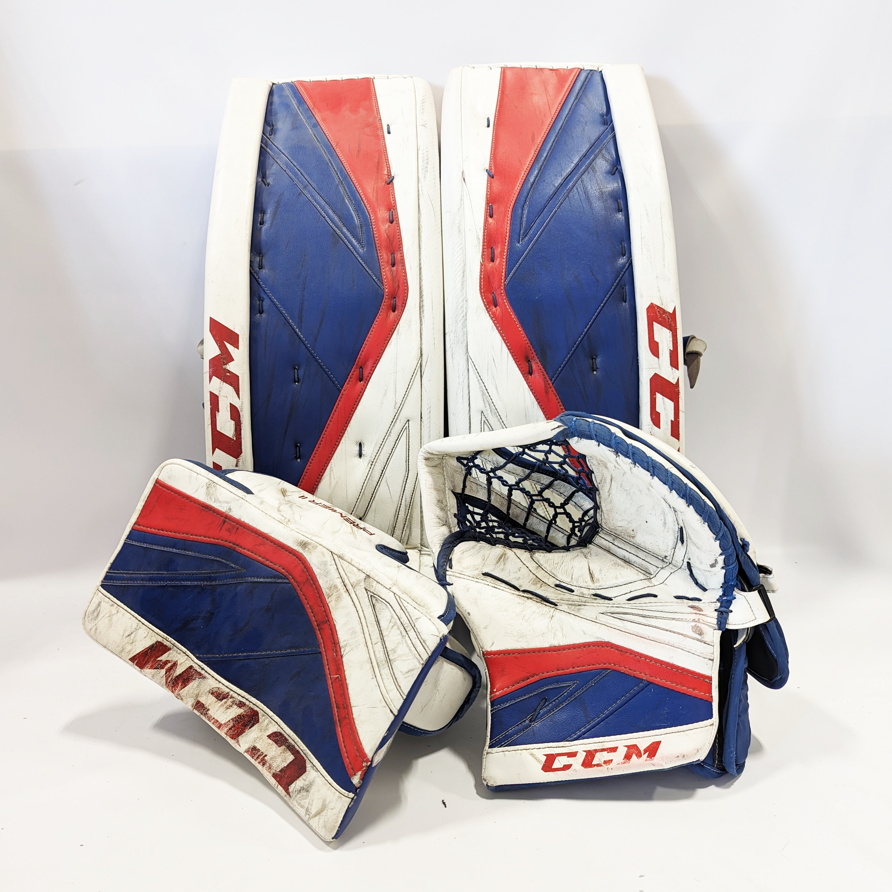 CCM Premier II - Ensemble de gardien de but d'occasion (blanc/rouge/bleu)